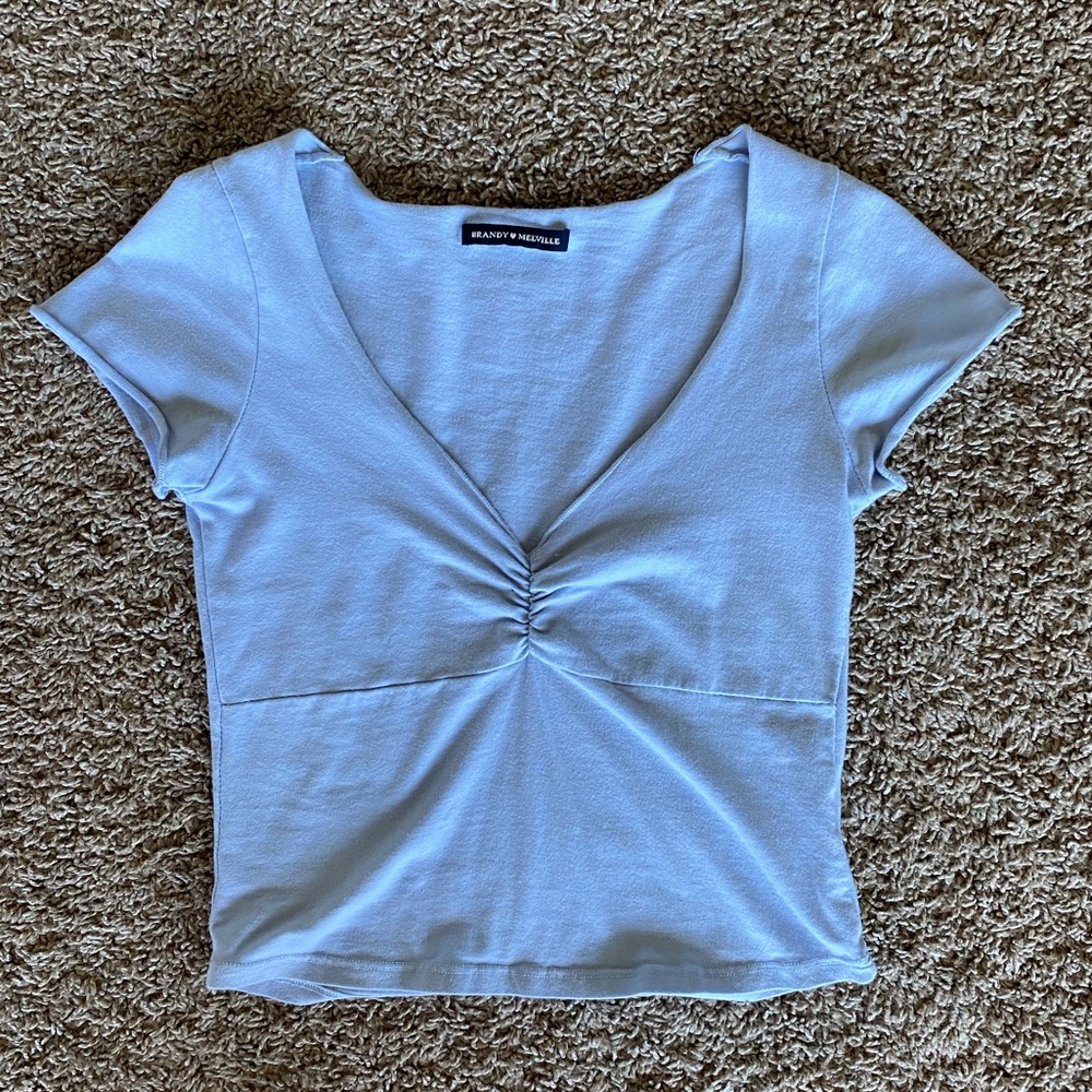 Brandy Melville baby blue cinched v neck crop top - Picture 2 of 4